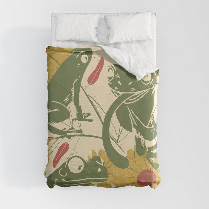 Green Happy Frogs Duvet Cover