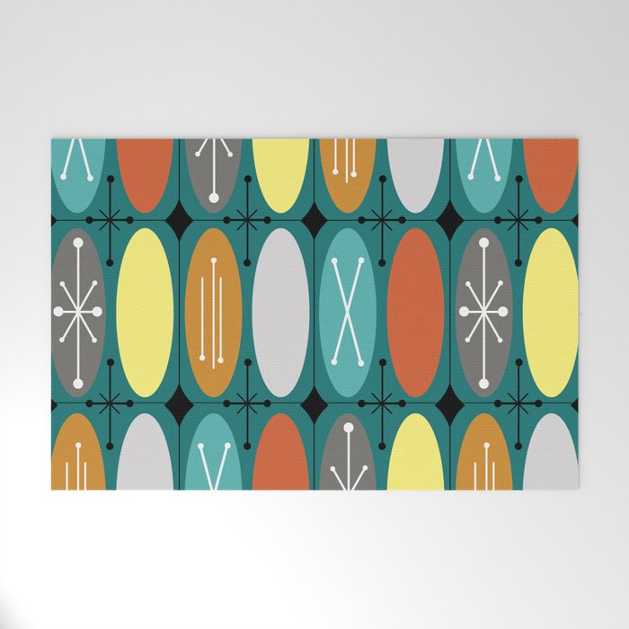 Atomic Era Ovals In Rows Teal Colorful Welcome Mat