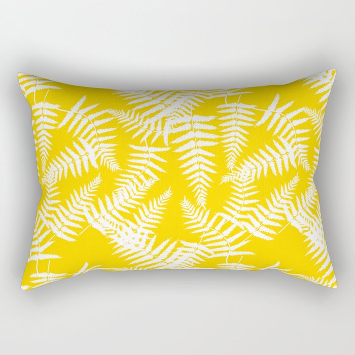 Yellow And White Fern Leaf Pattern Rectangular Pillow