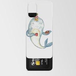 Narwhal whale with dohnut watercolor painting  Android Card Case