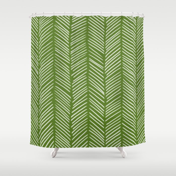 Jungle Green Herringbone Shower Curtain