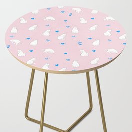 Sleeping Cats With Hearts Pattern/Pink Background Side Table
