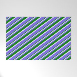 [ Thumbnail: Lavender, Medium Slate Blue & Green Colored Lines Pattern Welcome Mat ]