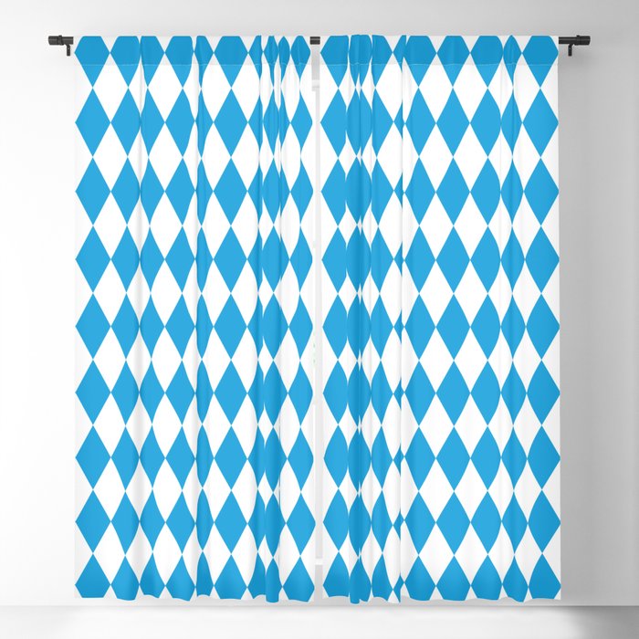 Oktoberfest Bavarian Blue and White Large Diagonal Diamond Pattern Blackout Curtain