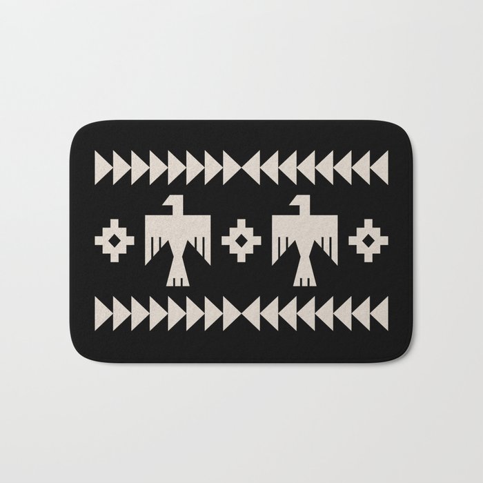 Southwestern Eagle and Arrow Pattern 121 Black and Linen White Bath Mat