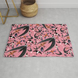 Swallows Martins and Swift pattern pink Rug | Fly, Belettelepink, Painting, Kidsroom, Animaldecor, Kids, Pink, Birds, Whimsical, Flight 