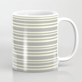 [ Thumbnail: Dark Grey & Light Yellow Colored Striped Pattern Coffee Mug ]
