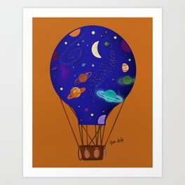 Hot air balloon galaxy- orange background Art Print