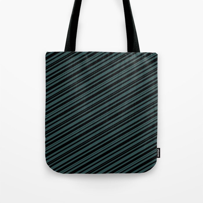 Black and Dark Slate Gray Colored Pattern of Stripes Tote Bag