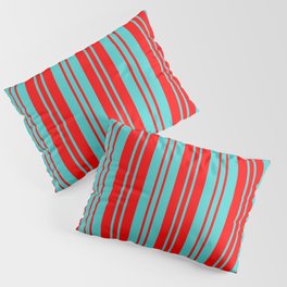 [ Thumbnail: Turquoise & Red Colored Lines Pattern Pillow Sham ]