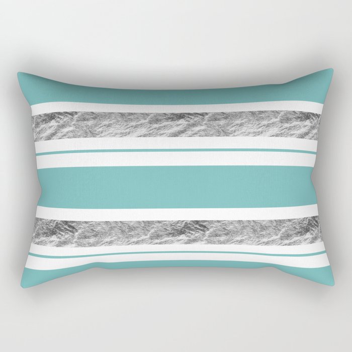 Aqua Blue Stripe with Silver Rectangular Pillow