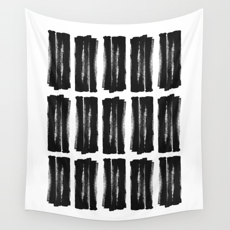 Black Ink Abstract Brush Stroke Block Pattern Wall Tapestry By