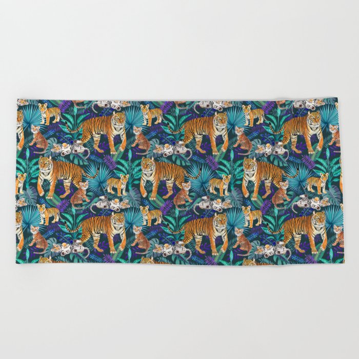 Family of Tigers (Turquoise)  Beach Towel