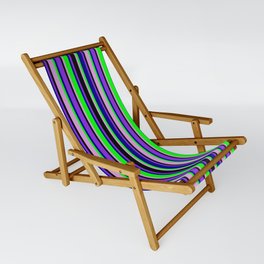 [ Thumbnail: Purple, Dark Blue, Lime, Plum, and Black Colored Lines Pattern Sling Chair ]