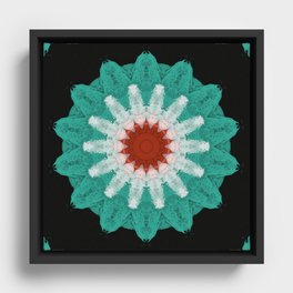 Turquoise and White Flower with Orange Center Framed Canvas