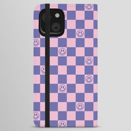 Smileys and Checkerboard (Very Peri And Pink Color Palette) iPhone Wallet Case
