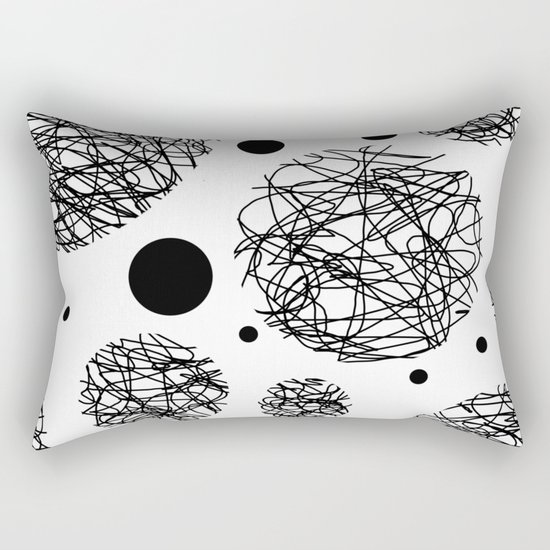 Scribbles - Black and white scribbles and black circles pattern on white Rectangular Pillow