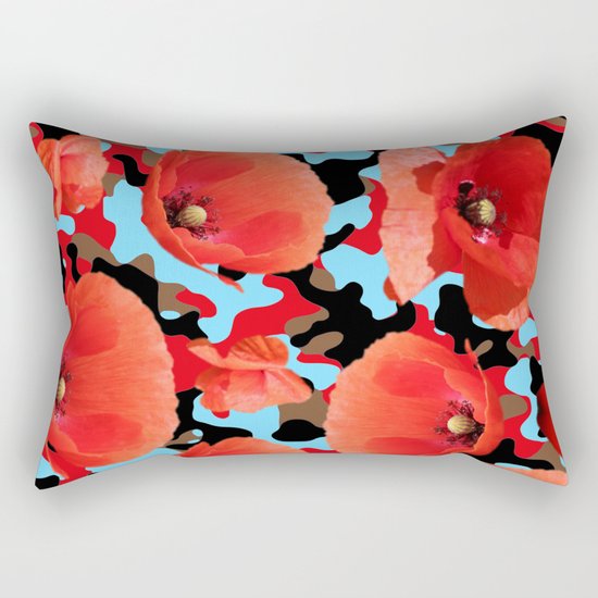 Poppie Camouflage Red Blue -Living Hell Rectangular Pillow