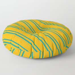 [ Thumbnail: Orange and Dark Cyan Colored Striped/Lined Pattern Floor Pillow ]