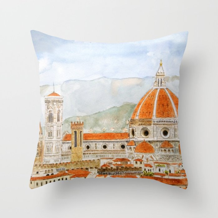 Italy Florence Cathedral Duomo watercolor painting Throw Pillow