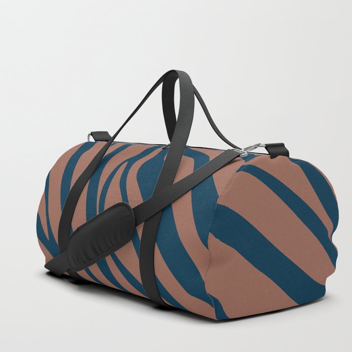 Mid Century Modern Zebra Print Pattern - Brown and blue Duffle Bag