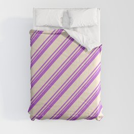 [ Thumbnail: Orchid and Beige Colored Lined Pattern Comforter ]