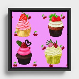 Cherry Sweet Cupcakes Framed Canvas