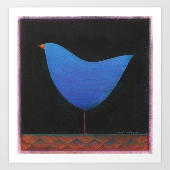 Folk Blue Bird Art Print
