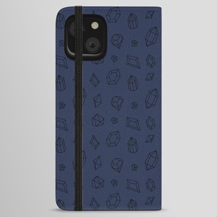 Navy Blue and Black Gems Pattern iPhone Wallet Case