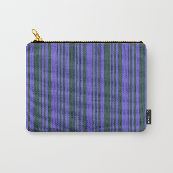 Slate Blue and Dark Slate Gray Colored Lines/Stripes Pattern Carry-All Pouch