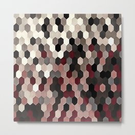 Hexagon Pattern In Gray and Burgundy Autumn Colors Metal Print | Trendy, White, Painting, Grey, Burgundy, Abstract, Grungy, Digital, Simplicity, Acrylic 