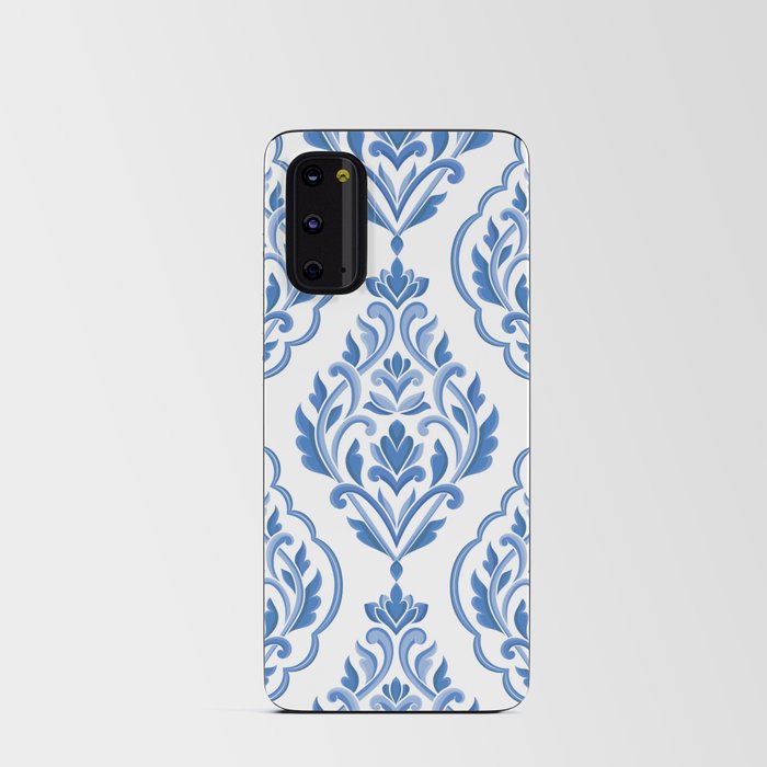 Blue and white damask vintage seamless pattern. Vintage, paisley elements. Traditional, Turkish motifs.  Android Card Case