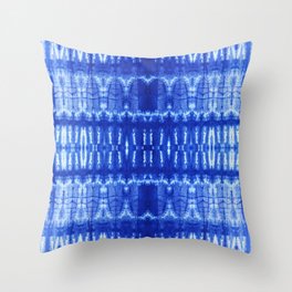 tie dye ancient resist-dyeing techniques Indigo blue textile abstract pattern Throw Pillow