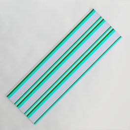 [ Thumbnail: Green, Aqua & Lavender Colored Pattern of Stripes Yoga Mat ]