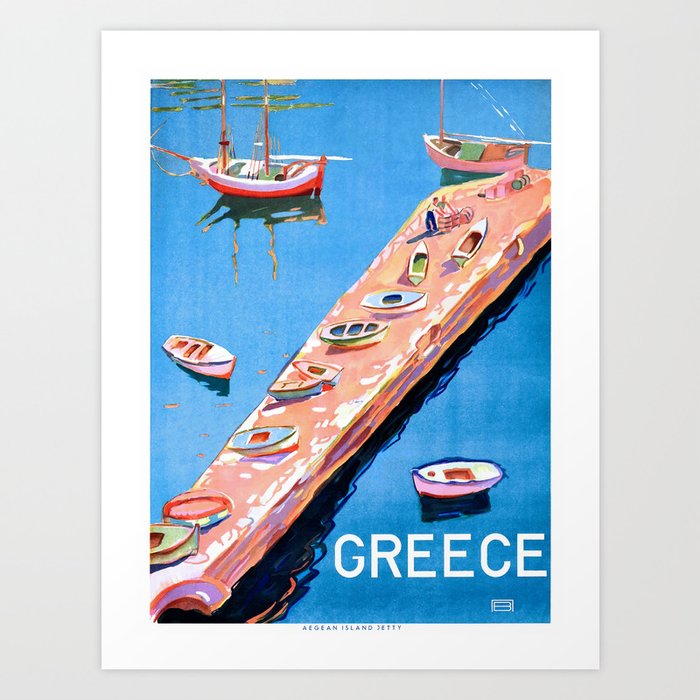 1948 GREECE Aegean Island Jetty Travel Poster Art Print