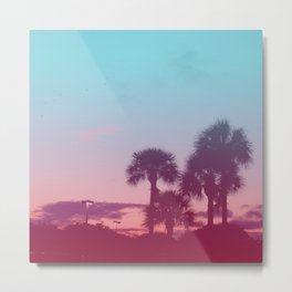 Palm Tree Sunset Metal Print | Arizona, Silhouette, Beach, Sky, Gradient, Ombre, Blue, Photo, Palm, Palmtrees 