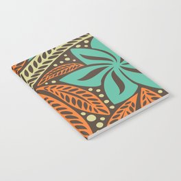 Blue orange retro colored Polynesian Hawaiian floral tattoo design Notebook