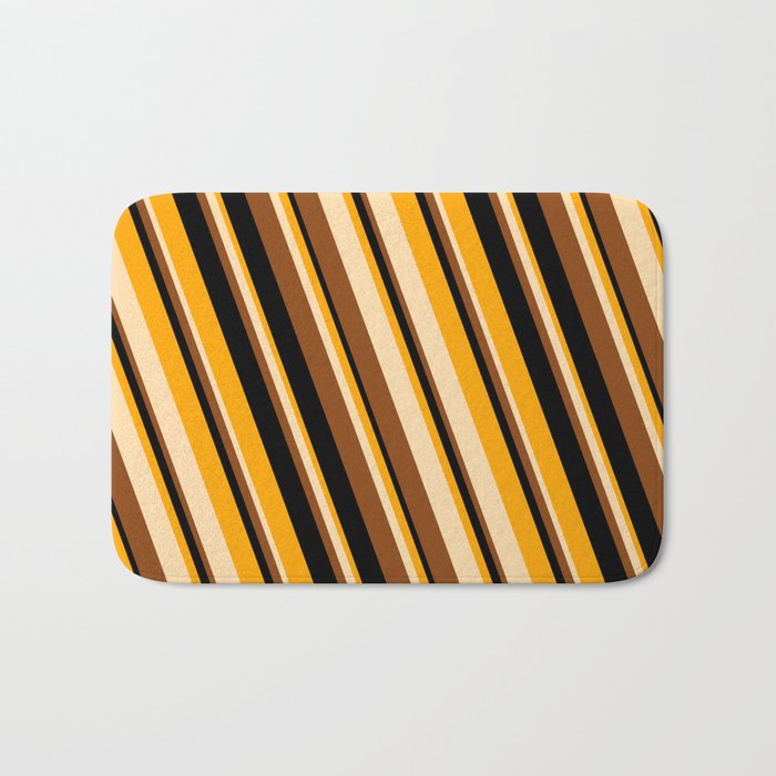 Orange, Tan, Brown, and Black Colored Striped Pattern Bath Mat