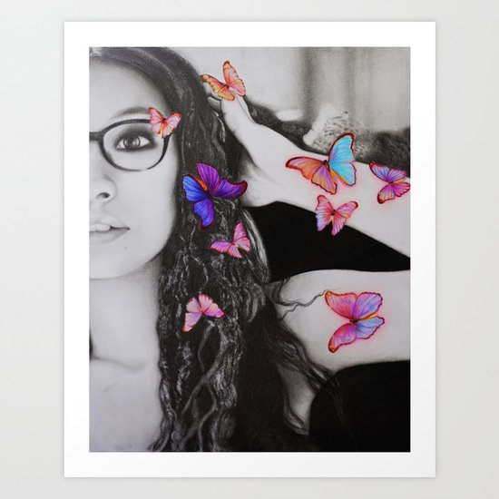 self-portrait with butterflies Art Print