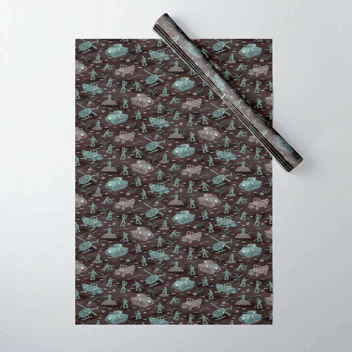 Little Green Army Soldiers on Midnight Camo Wrapping Paper