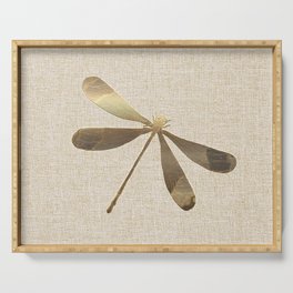 Gold Linen Dragonfly Pattern Serving Tray