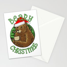 Beary Christmas Coffee Lover Santa Bear Stationery Card
