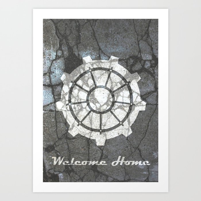 Fallout inspired welcome home, vault door, print, poster, wall art, neutral Art Print