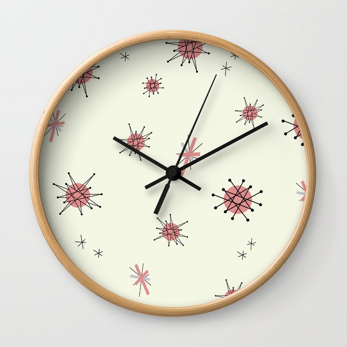 Mid Century Atomic Starburst Pink Pattern Wall Clock