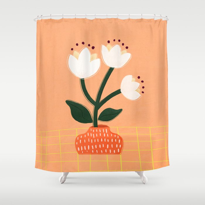 White Bells Flowers in A Terracotta Vase Shower Curtain