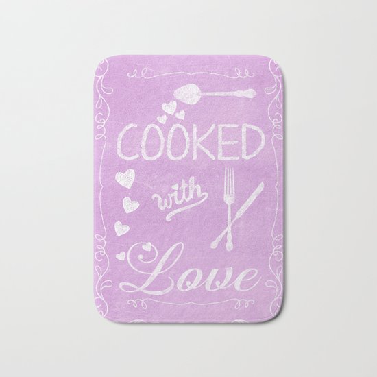 Cooked with love chalkboard sighn Bath Mat