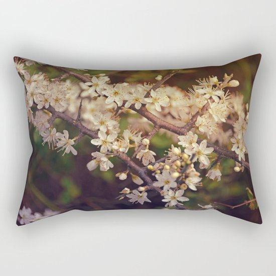 Sunny White Cherry Blossom Rectangular Pillow