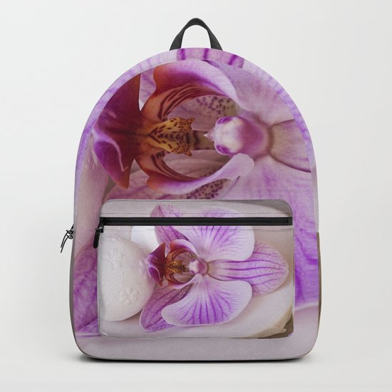 Zen style pink orchid still life purity exotic tropical Backpack