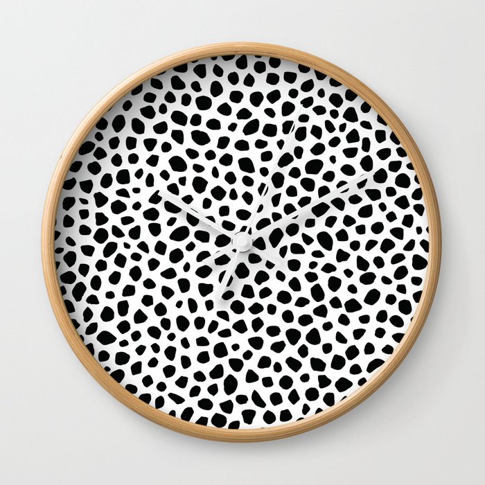 Dalmatian dots, Black and White, Animal print Wall Clock