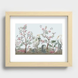 Border in chinoiserie style with storks and peonies. Vintage.  Recessed Framed Print